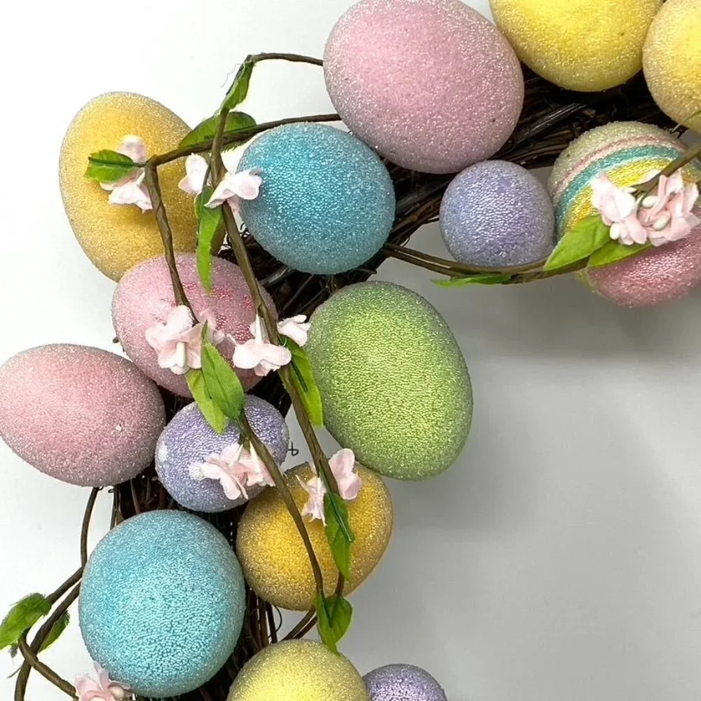 Target Full Size Easter Pastel Frosted Egg Wreath Door Wall Decor NWOT